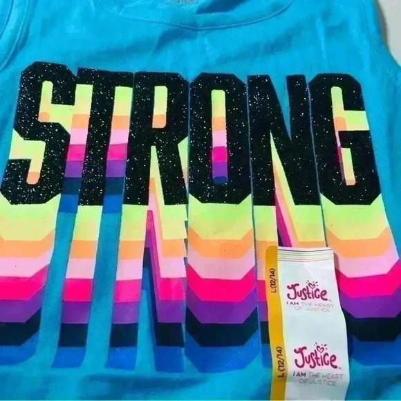 Justice Girls Bundle Blue Strong and Striped Tank Top Black Legging size L 12-14 - Picture 5 of 14